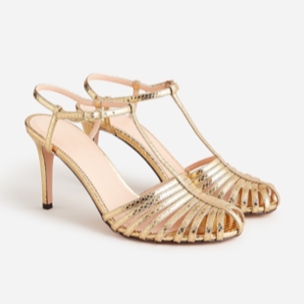 J. Crew Metallic Snake Strappy Sandal. Size 8. Gold. NWT.